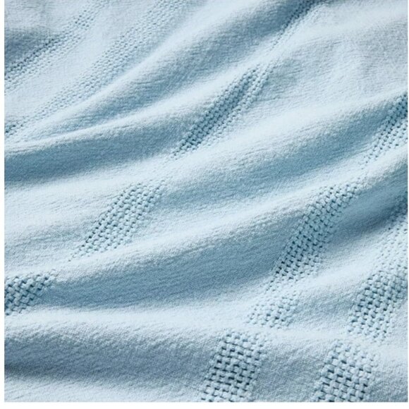 Hearth & Hand with Magnolia‎ Textured Stripes Cotton Light Blue Throw Blanket - Picture 3 of 3
